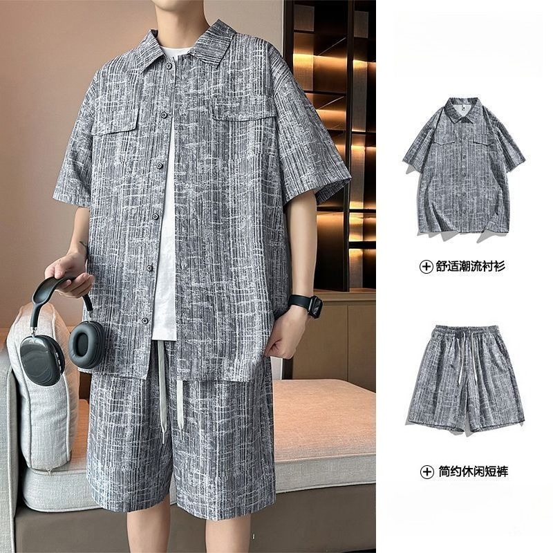 Summer Clothing Beach - Men's Set Half Sleeve Shirt+ 5