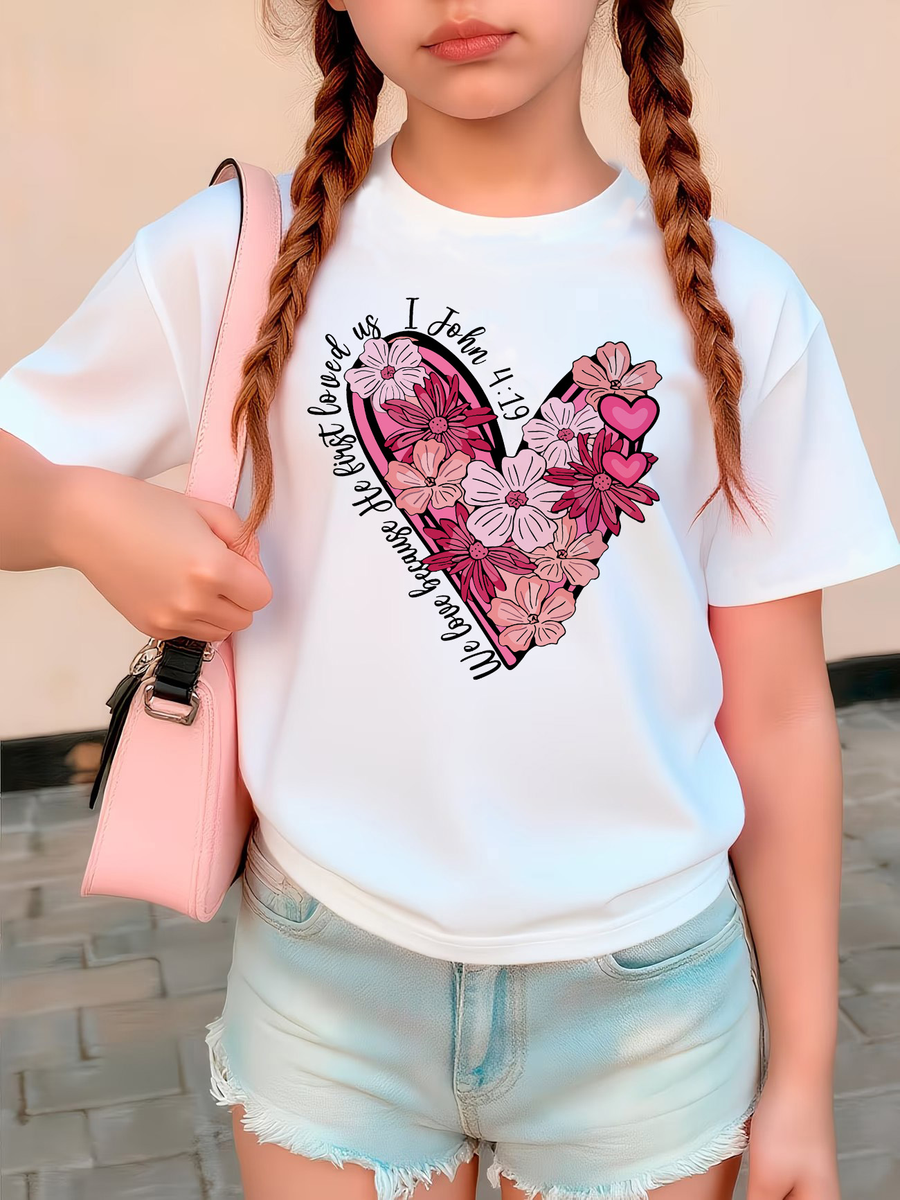 Summer Loving Kids Clothing - Vintage Floral Love Heart Design T-Shirt