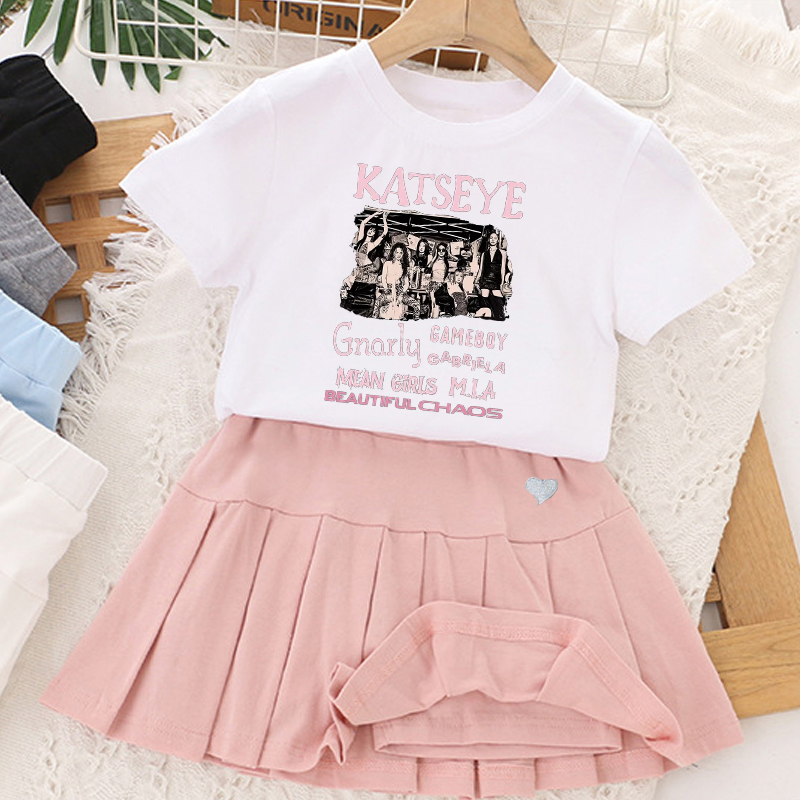 Summer Clothing Gifts - Kpop K-KATSEYE T-shirt+short Skirt Set Girl