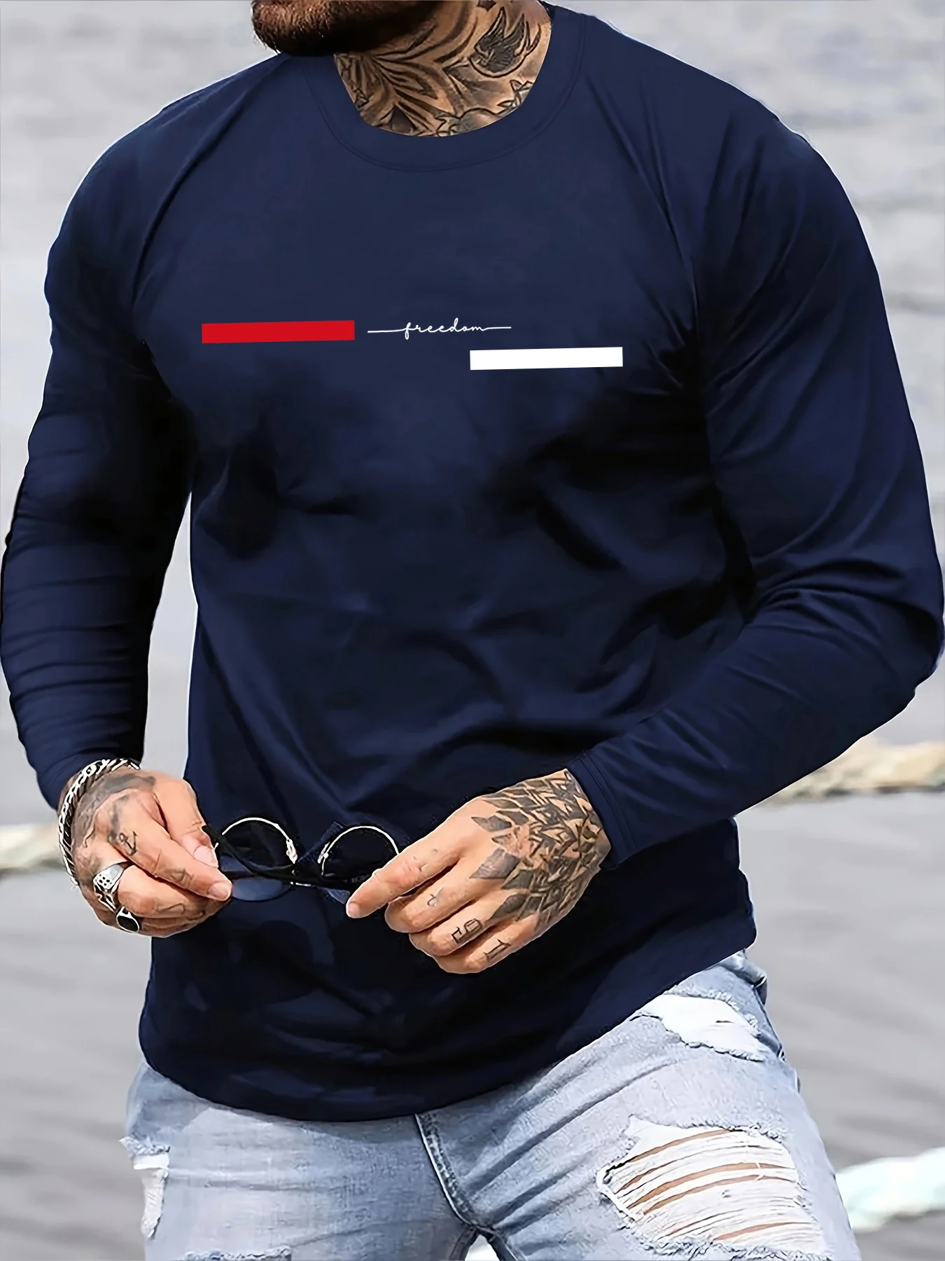 Summer Clothes - Red black Line men's long sleeved