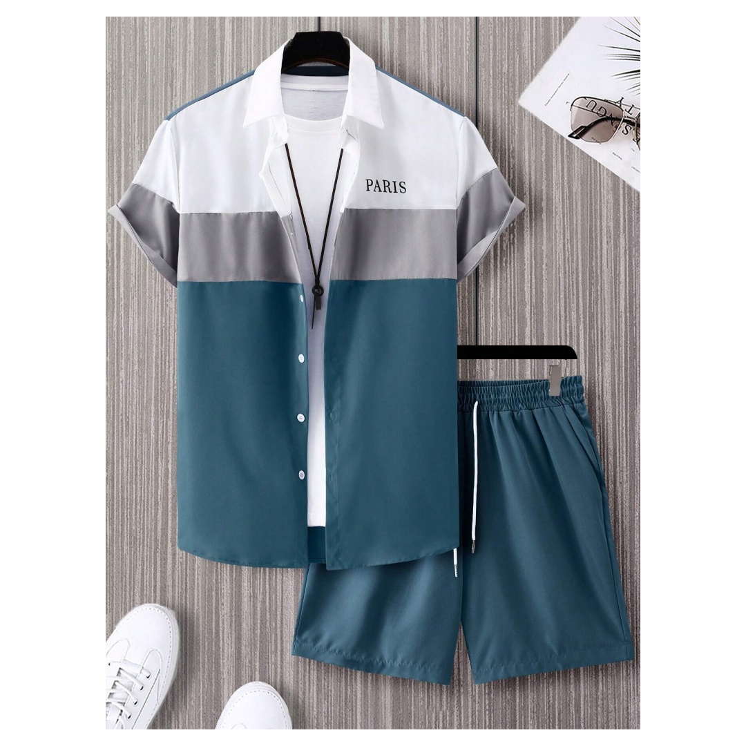 Summer Clothing Beach - Men's Fashion Suit Blue And White