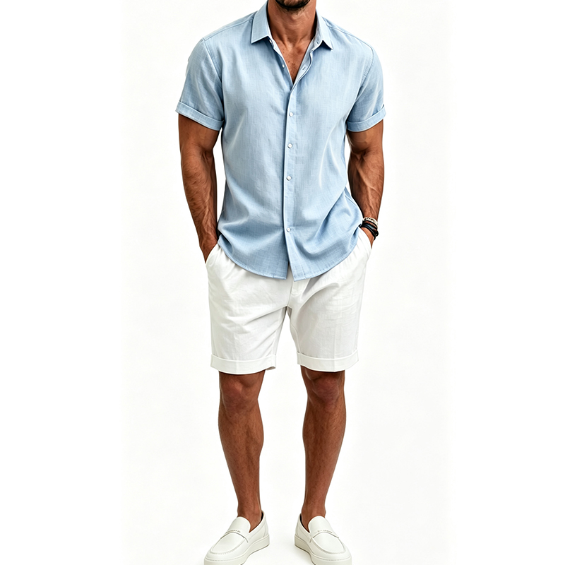 Summer Clothing Beach - Men's Cotton Linen Shirt Set Summer
