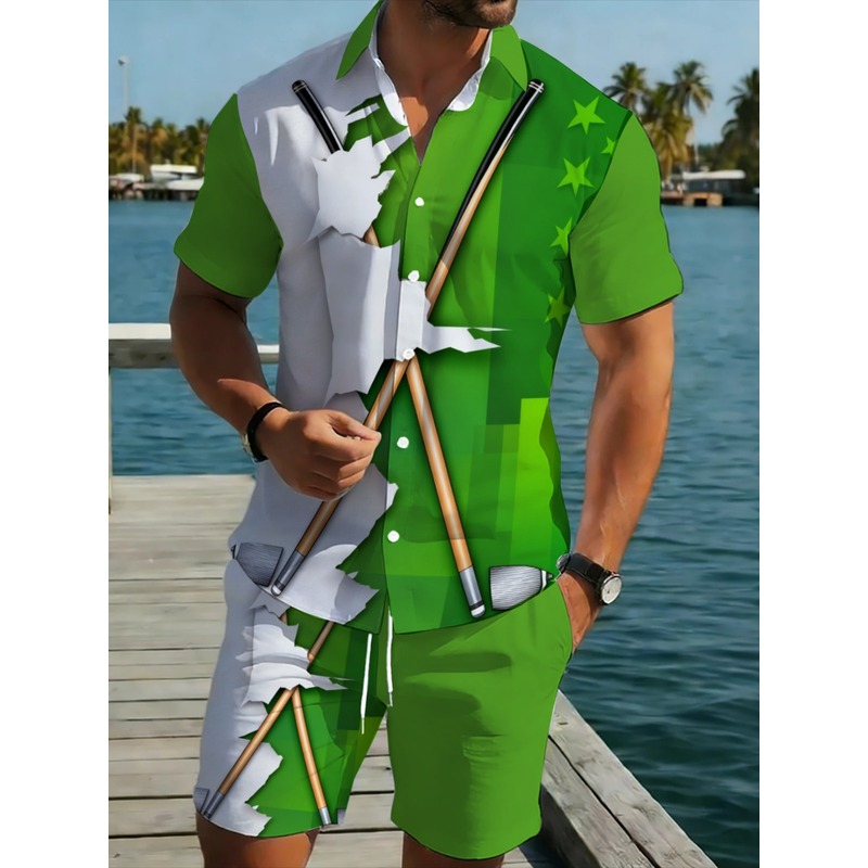 Summer Clothing Beach - Men's Lightweight Casual Green White Polyester