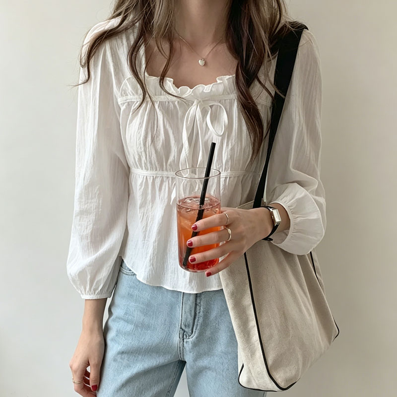 Elegant Bow Tie Lace Up Women  - огляд і ціна Tie Front Shirt