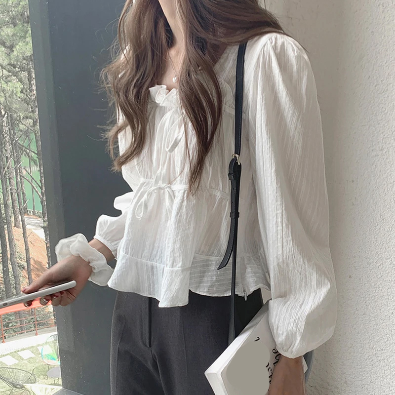 Elegant Bow Tie Lace Up Women  - огляд і ціна Tie Front Shirt