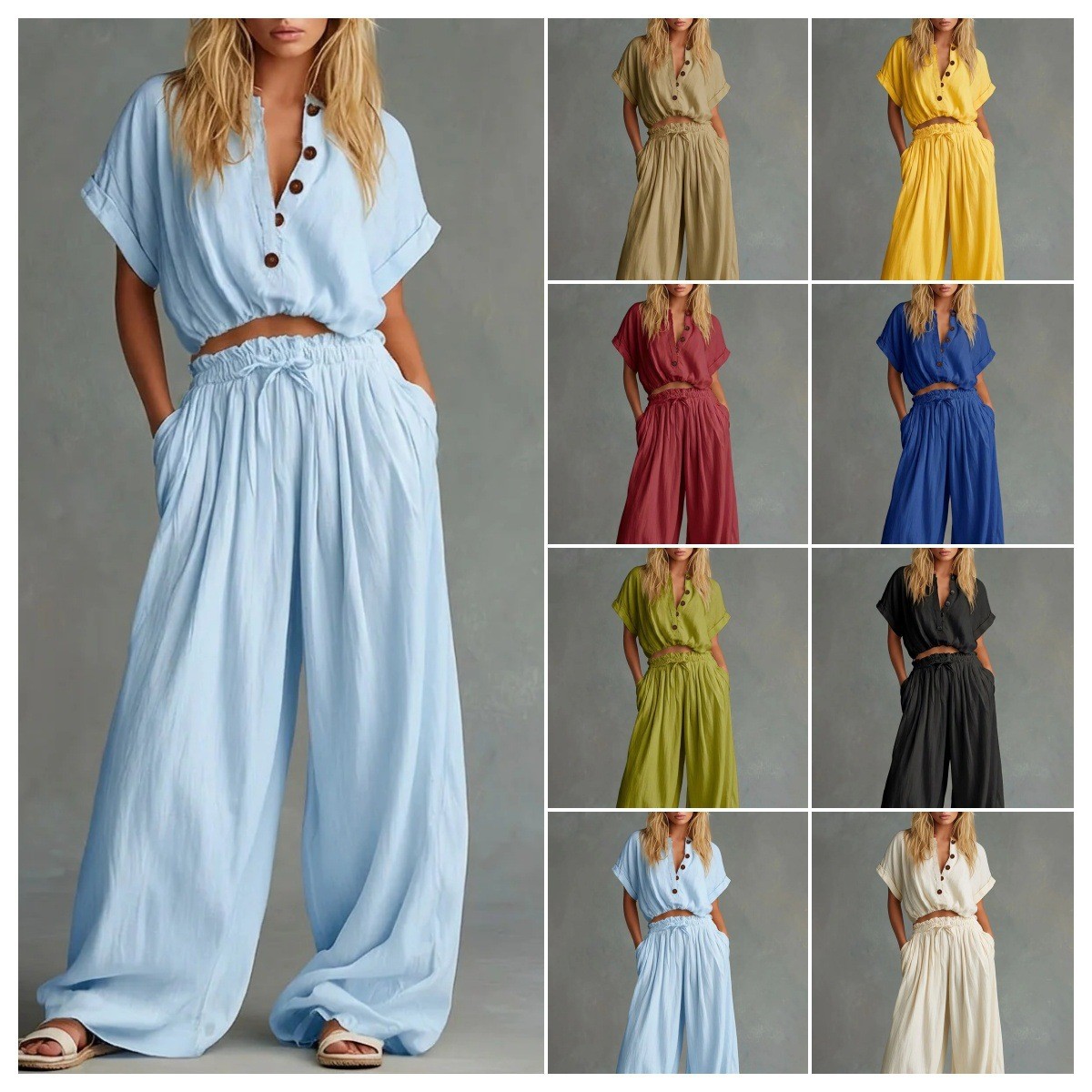2 Pieces Set For Woman Blouse  - огляд і ціна Crop Blouse Linen