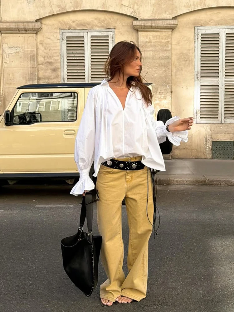 Women White V Neck Tie Front L - огляд і ціна Tie Front Shirt