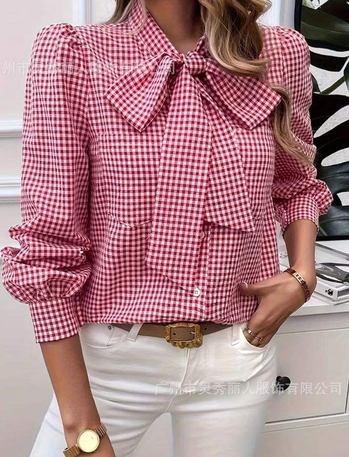 Women's Spring Casual Checkere - огляд і ціна Tie Front Shirt