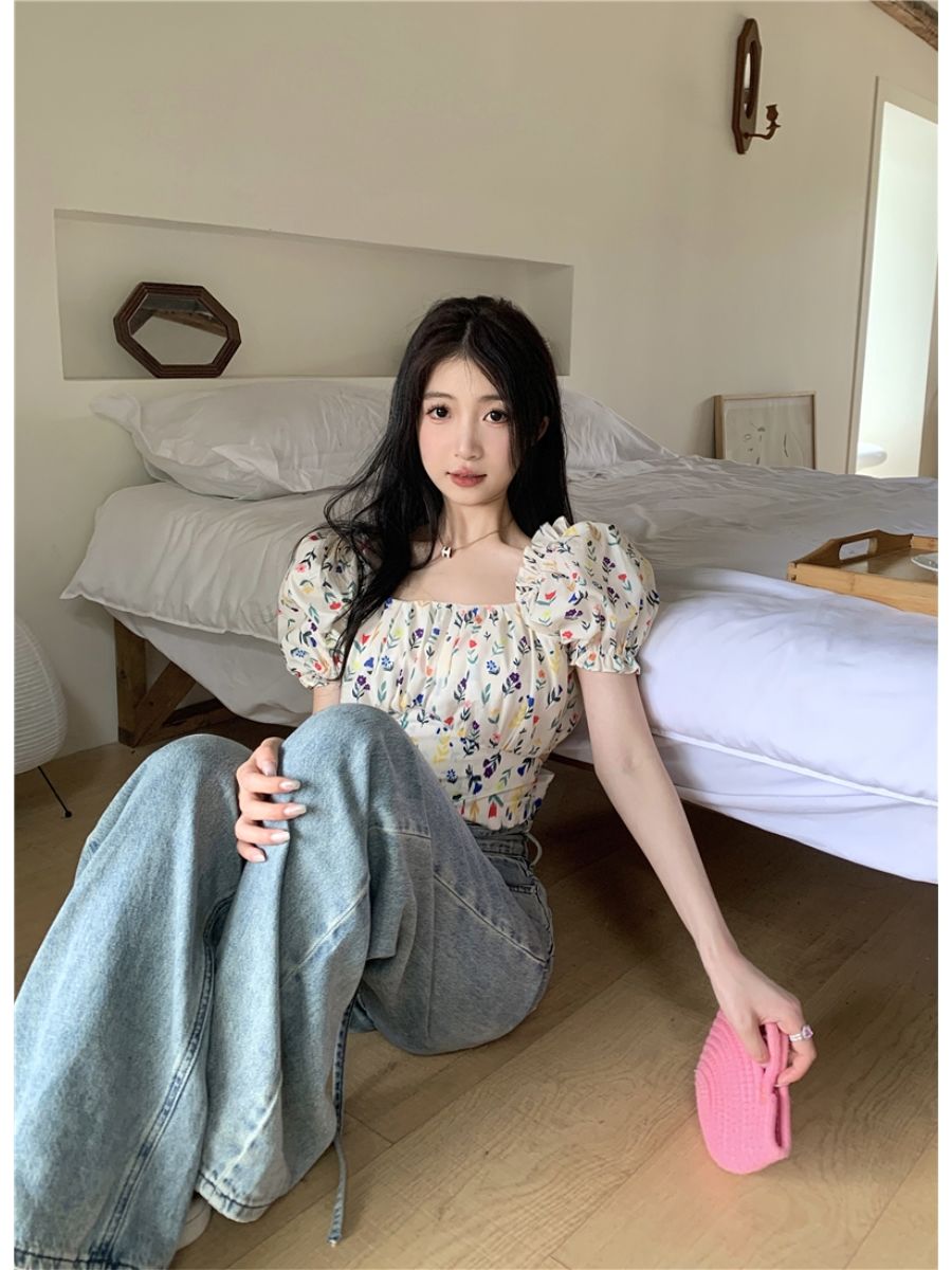 Blouses Women Floral Printed B - огляд і ціна Crop Blouse Linen