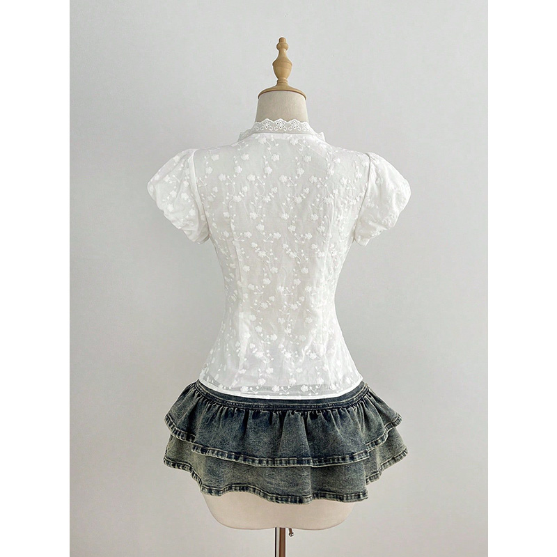 Benuynffy White V-Neck Puff Sl - огляд і ціна Tie Front Shirt