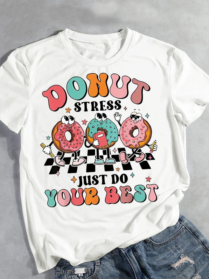 Cartoon Donut Print T-shirt, S - огляд і ціна Summer Clothing Trends For Women 2026