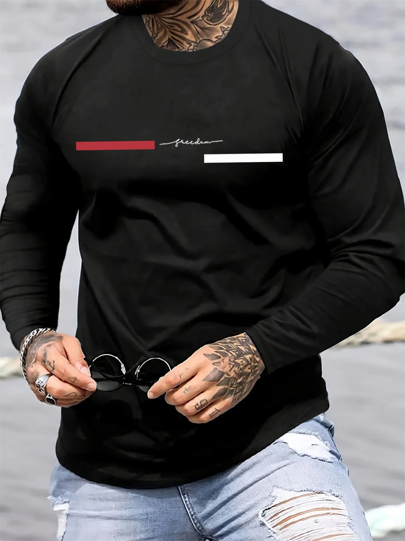 Red black Line men's long slee - огляд і ціна Summer Clothes