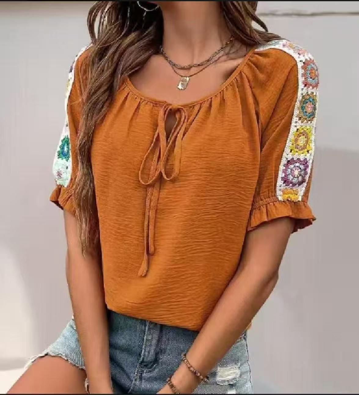 Boho Women's Blouse Tie Front  - огляд і ціна Tie Front Shirt