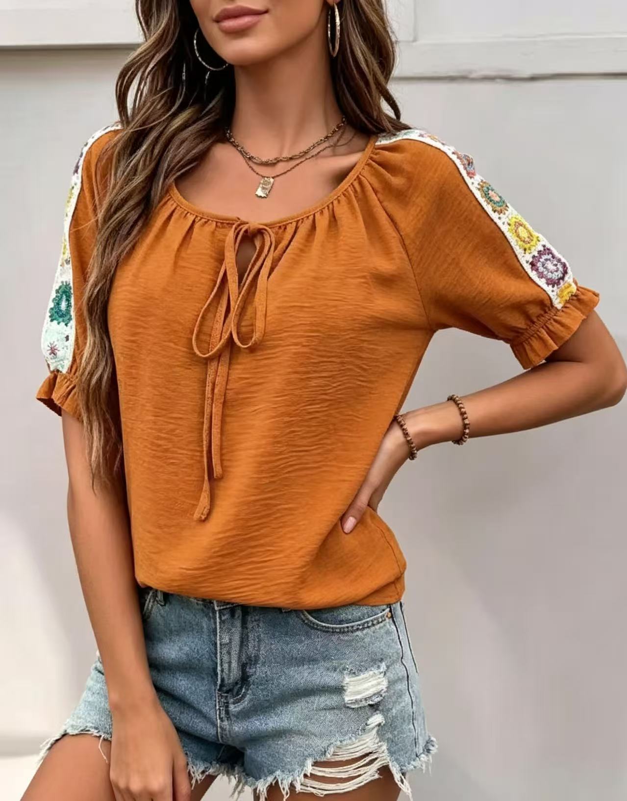 Boho Women's Blouse Tie Front  - огляд і ціна Tie Front Shirt