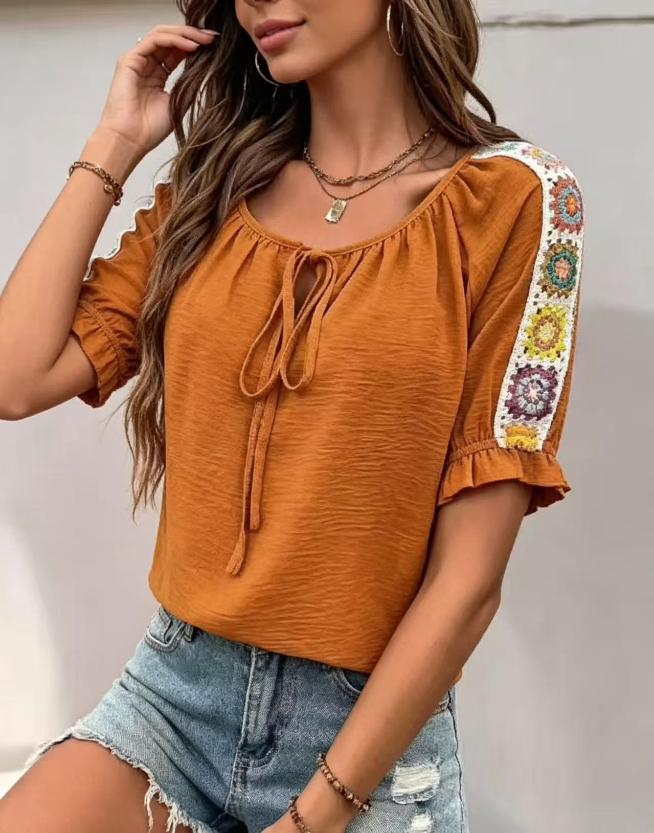Boho Women's Blouse Tie Front  - огляд і ціна Tie Front Shirt