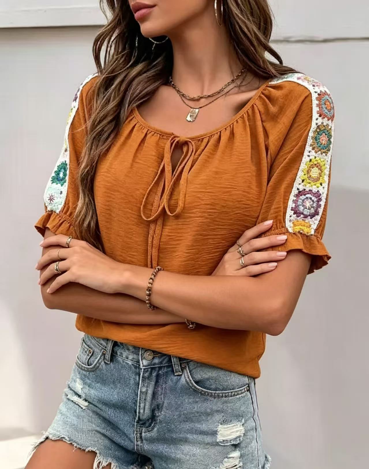 Boho Women's Blouse Tie Front  - огляд і ціна Tie Front Shirt