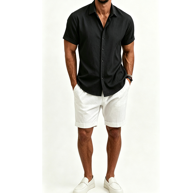 Men's  Cotton Linen Shirt Set  - огляд і ціна Summer Clothing Beach