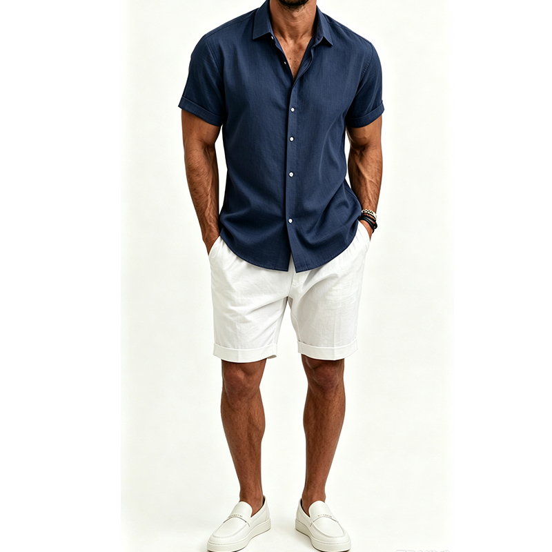 Men's  Cotton Linen Shirt Set  - огляд і ціна Summer Clothing Beach