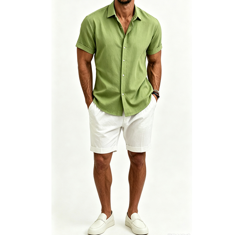 Men's  Cotton Linen Shirt Set  - огляд і ціна Summer Clothing Beach