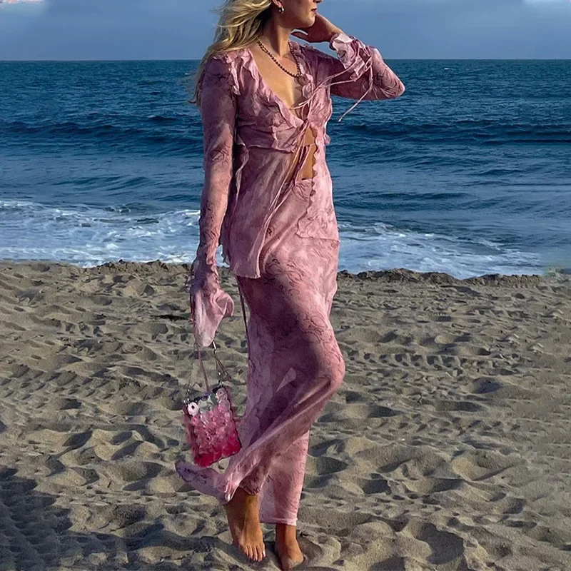 Y2K Fairy Grunge Beach Outfits - огляд і ціна Tie Front Shirt
